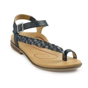 Aetrex Evie Black Braided Toe Loop Sandals - 8.5 (US) 39 (EU) - NEW (In Box)